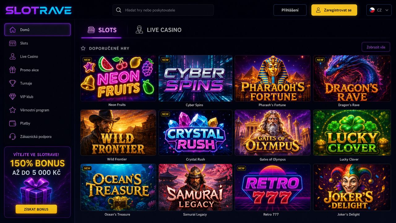 Náhled webové stránky online kasina Slotrave