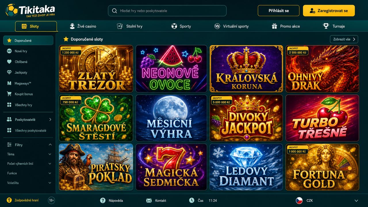 Náhled webové stránky online kasina Tikitaka